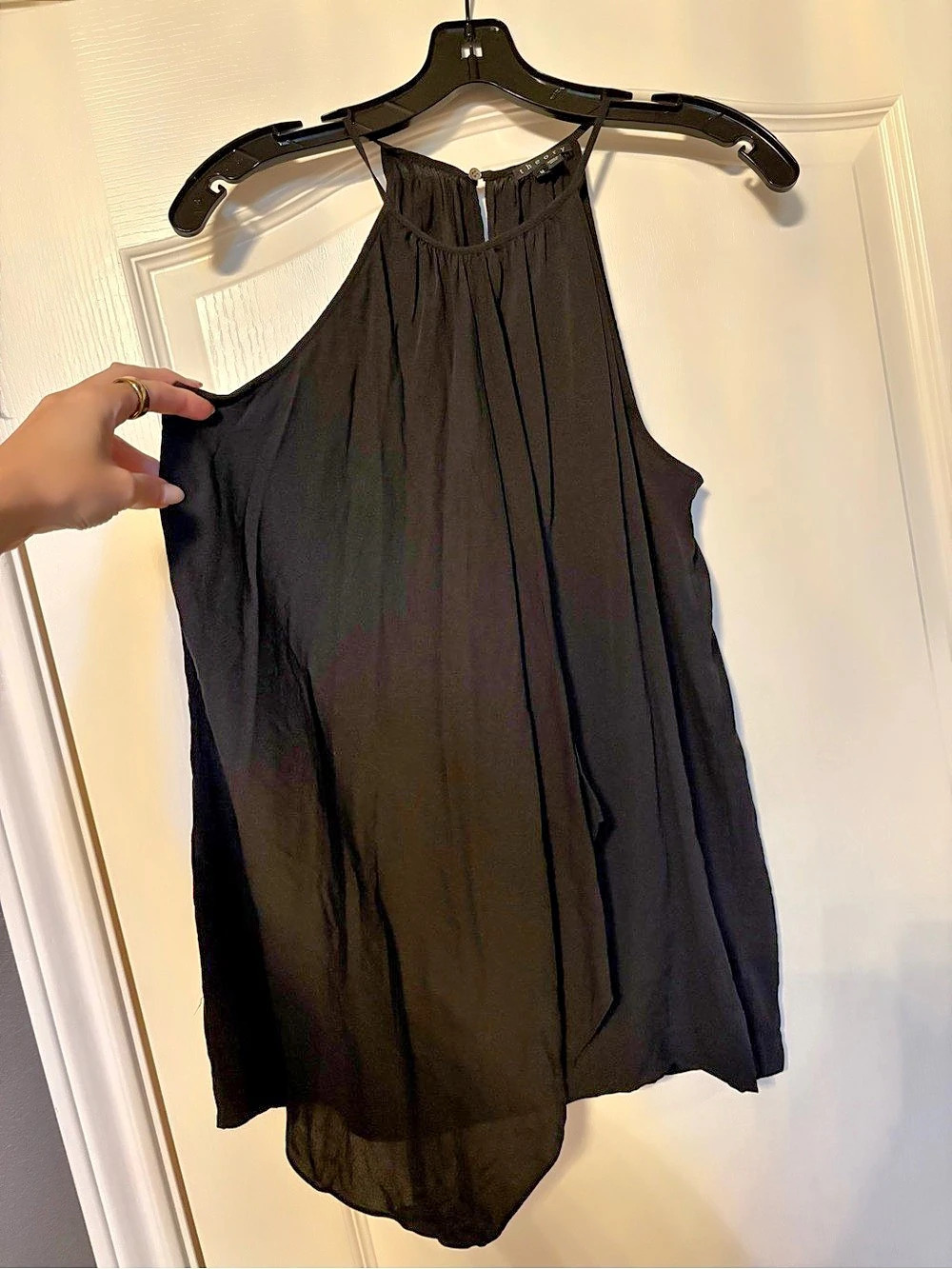 Theory Terabi Black Silk Draped Halter Top Size M
